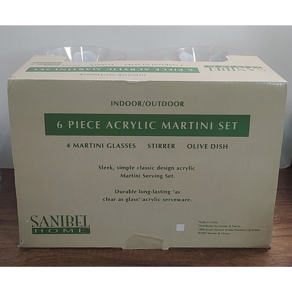 Sanibel Home Acrylic Pitcher And 4 Martini Glasses With Olive Pattern D1 - Picture 6 of 6